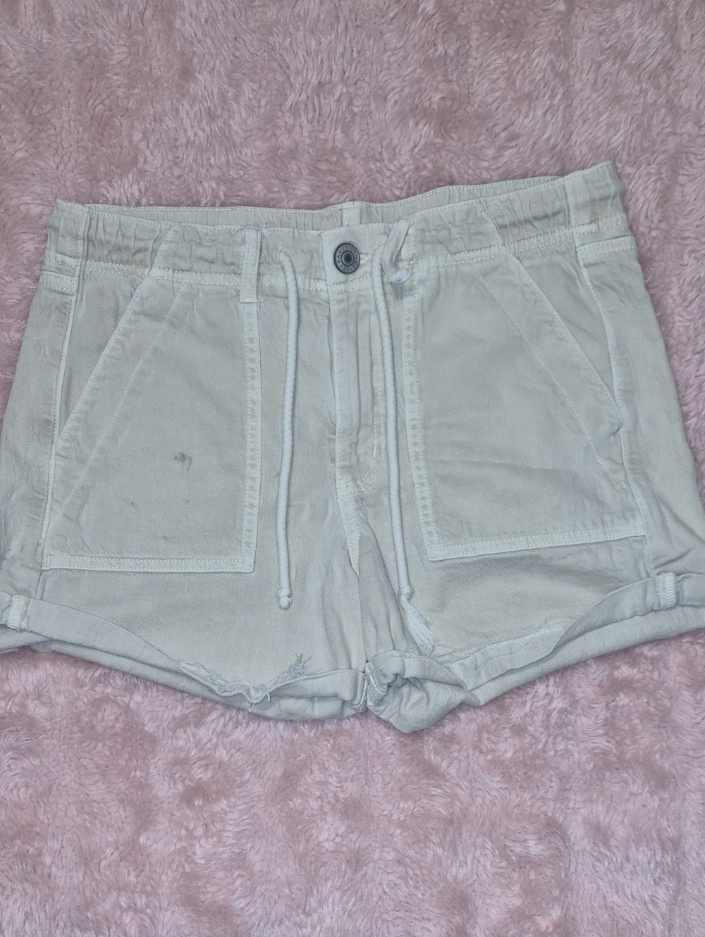 American Eagle Outfitters Cream Drawstring Patch-Pocket Shorts